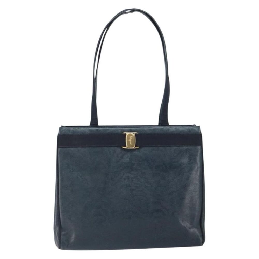 Salvatore Ferragamo Vala Tote Leather Blue Leather Tote Bag Bag